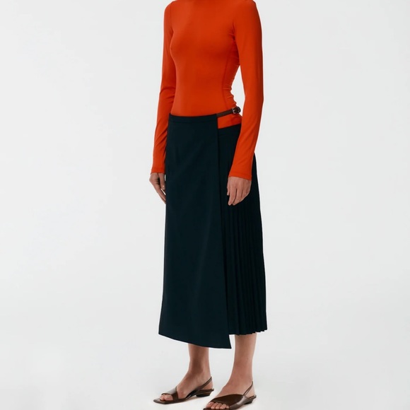 Tibi Tropical Wool Pleated Leather Wrap Skirt - Picture 2 of 3